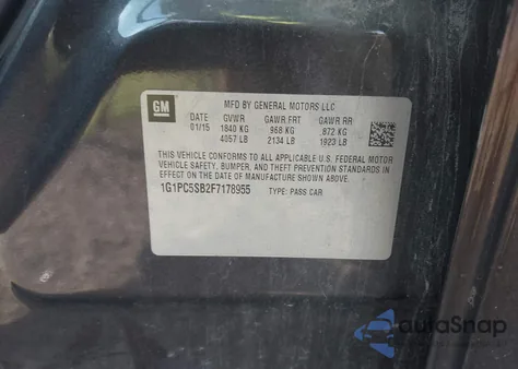 2015 Chevrolet Cruze 1Lt Auto z USA, uszkodzony, nr VIN 1G1PC5SB2F7178955